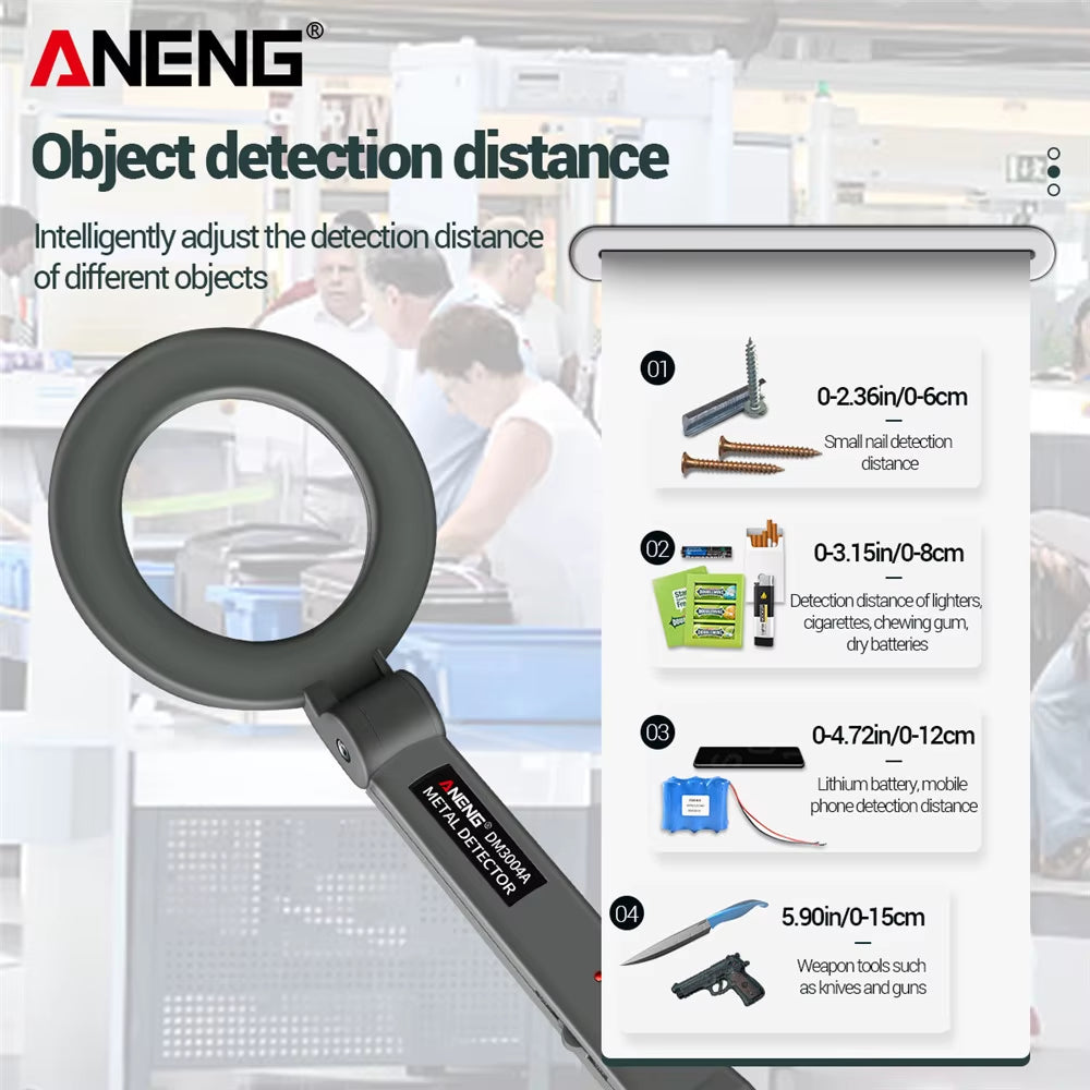Portable Metal Detector  DM3004A High Sensitivity Body Search Handheld Security Intelligently Adjust Objects Distance Tools