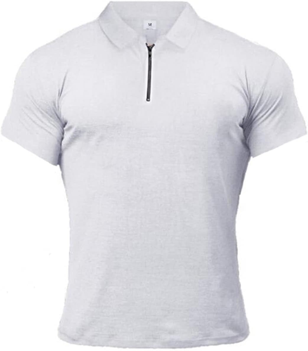 Men's Muscle Fit Polo Shirt - Casual Short Sleeve Workout Tee - Bodybuilding Top - White - XX-Large