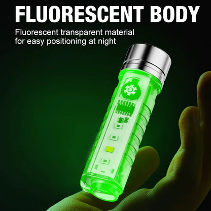 Mini Keychain Flashlight Type C Fast Charging Waterproof Flashlight Multi-Function Warning Camping Flashlight