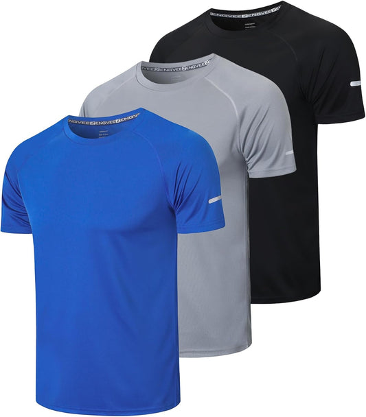 Men's Quick-Dry Moisture-Wicking Short Sleeve Athletic T-Shirts - 1/3 Pack