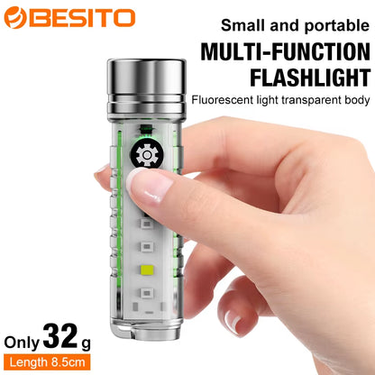 Mini Keychain Flashlight Type C Fast Charging Waterproof Flashlight Multi-Function Warning Camping Flashlight