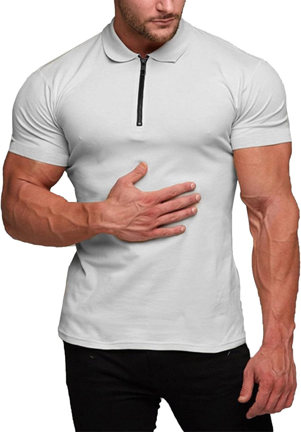 Men's Muscle Fit Polo Shirt - Casual Short Sleeve Workout Tee - Bodybuilding Top - White - XX-Large